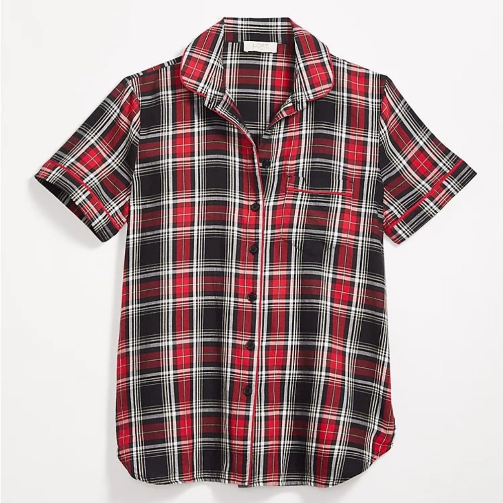 NEW Loft 24W 26W Red‎ Black Plaid Pajama Top